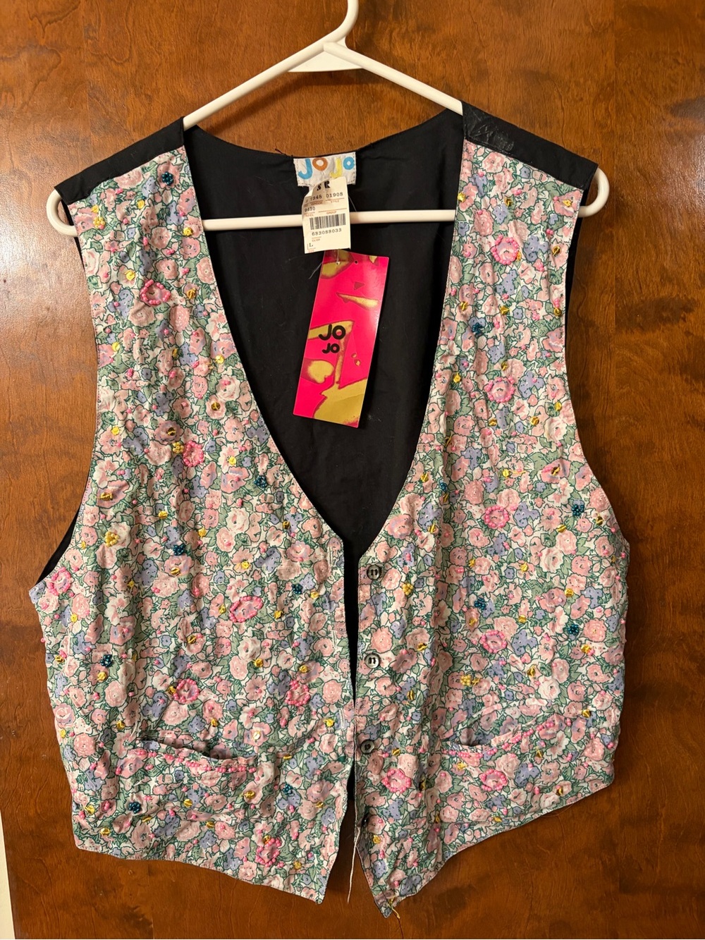 VINTAGE JoJo Floral Quilted Vest in Pink and Blue